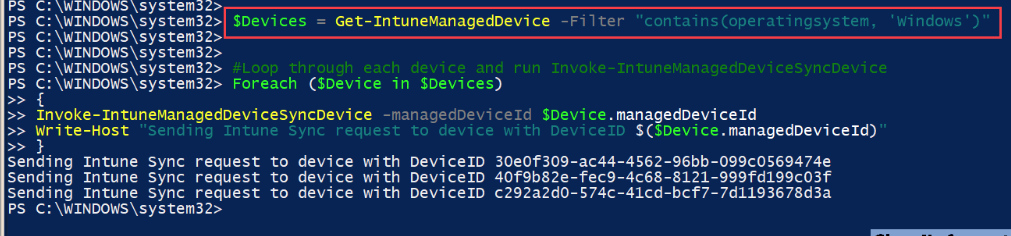 Intune Admin Center Sync All devices Bulk Methode
