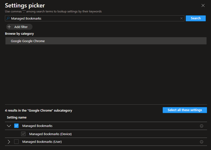 managed bookmarks chrome intune policy
