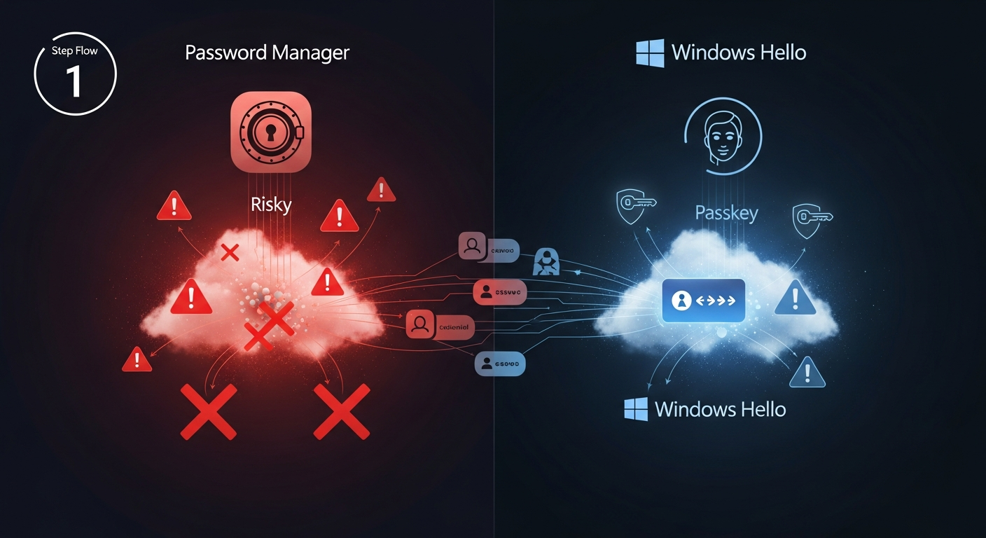 Password vs passkey storage comparison: passwords in managers vs passkeys in hardware secure enclaves with security threat levels